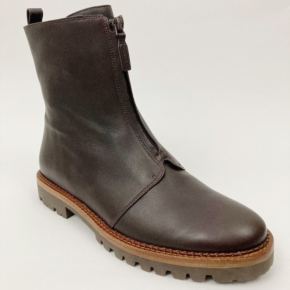 VINCE Cabria Water Resistant Front Zip Boot In Chocolate Size 11 Lug Sole